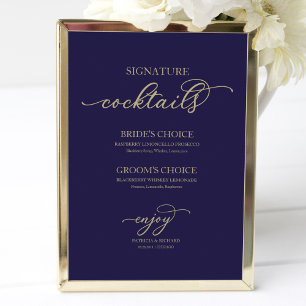 Signature Cocktails Gold Script Blue Signature Poster