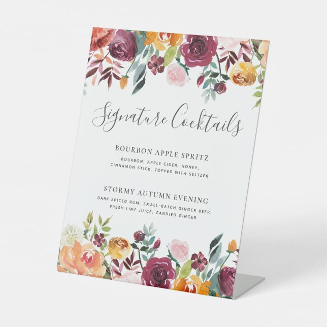 Signature Cocktails Herbstmenü für Hochzeiten Bar Sockelschild (Vorderseite)
