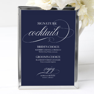 Signature-Cocktails Navy Blau Hochzeitsschild Poster
