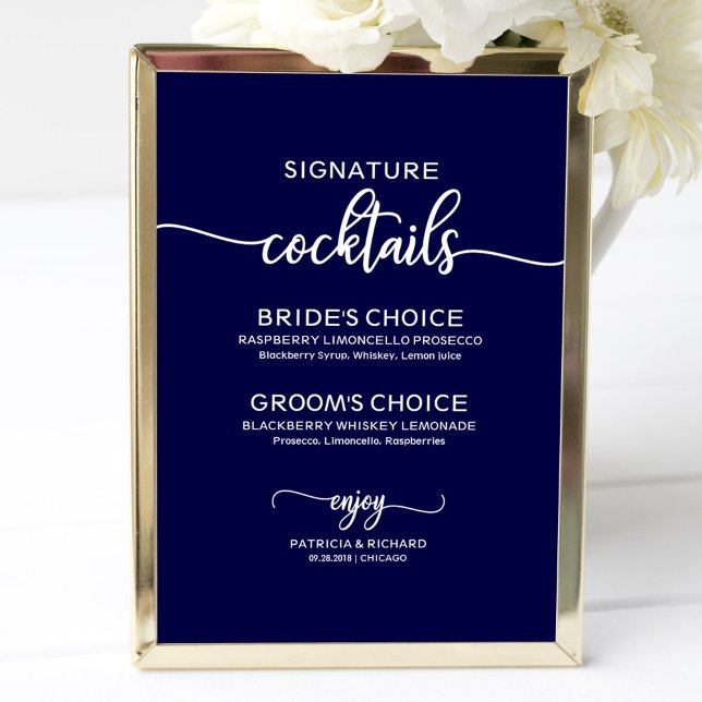 Signature Cocktails Navy Blue Wedding Signature Poster (Von Creator hochgeladen)