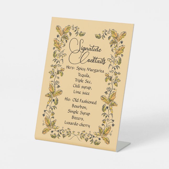 Signature Cocktails Pedestal Sign Sockelschild (Vorderseite)