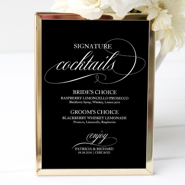 Signature-Cocktails Schwarz-weiße Hochzeitssymbol Poster (Von Creator hochgeladen)