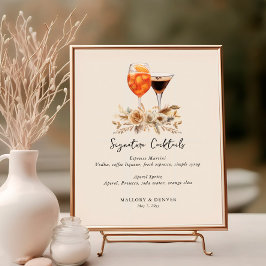 Signature Cocktails und Blume Neutrale Hochzeit Poster