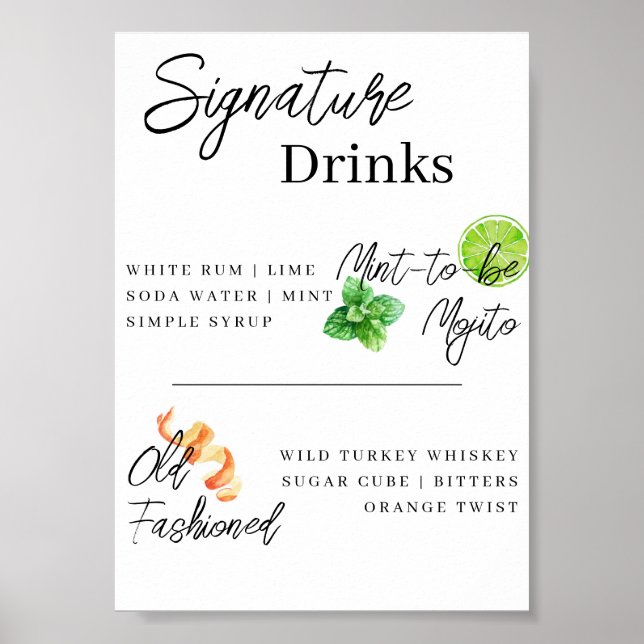 Signature Drink Bar Menu Poster (Vorne)