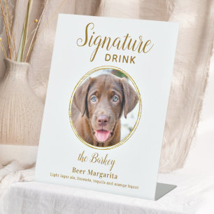 Signature Drink Elegante Gold Pet Hochzeit Foto Sockelschild