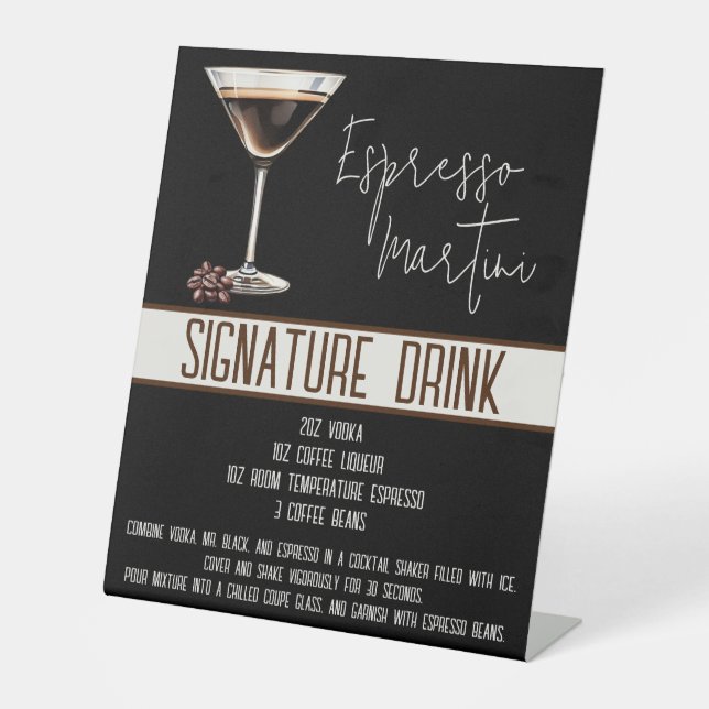 Signature Drink, Espresso Martini, Party Menü Sockelschild (Vorderseite)