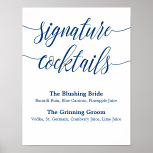 Signature Drink Hochzeit Zeichen blaue Kalligraphi Poster