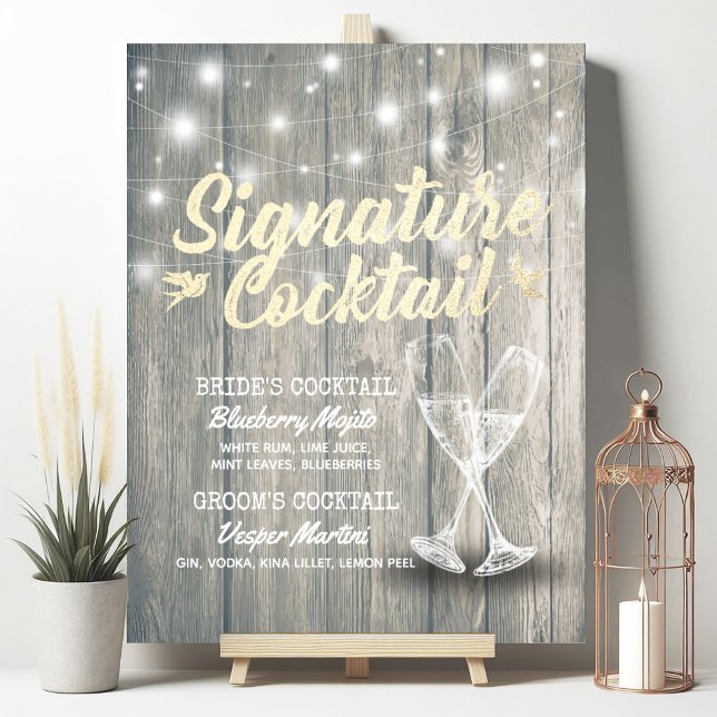 Signature Drink Menu Champagne Glass Wood Poster (Von Creator hochgeladen)