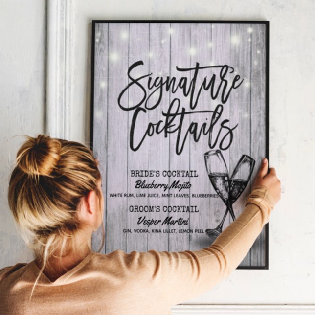 Signature Drink Menu Champagne Glass Wood Poster (Von Creator hochgeladen)