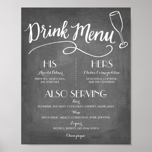 Signature Drink Menu | Hochzeitsdekor Poster (Vorne)