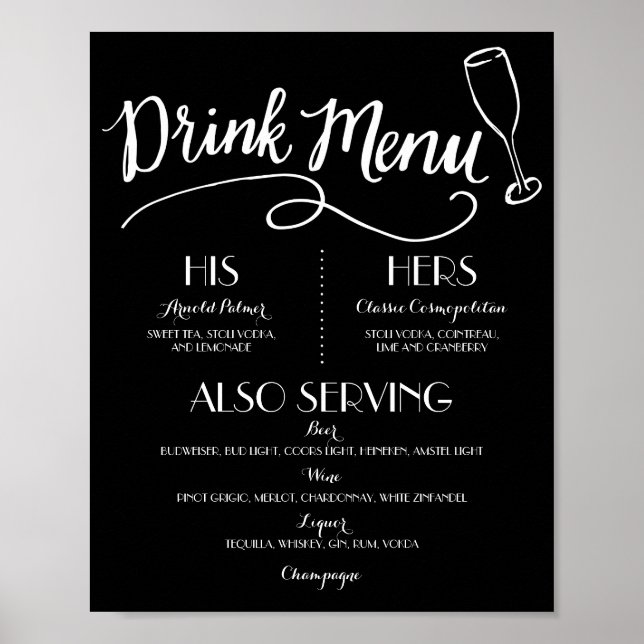 Signature Drink Menu | Hochzeitsdekor Poster (Vorne)