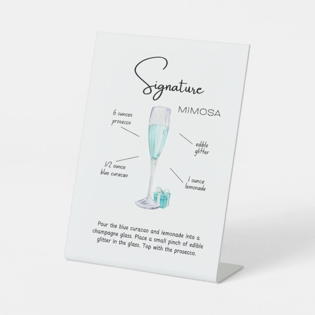 Signature Drink Rezept Bar-Zeichen | Mimosa Cockta Sockelschild (Vorderseite)