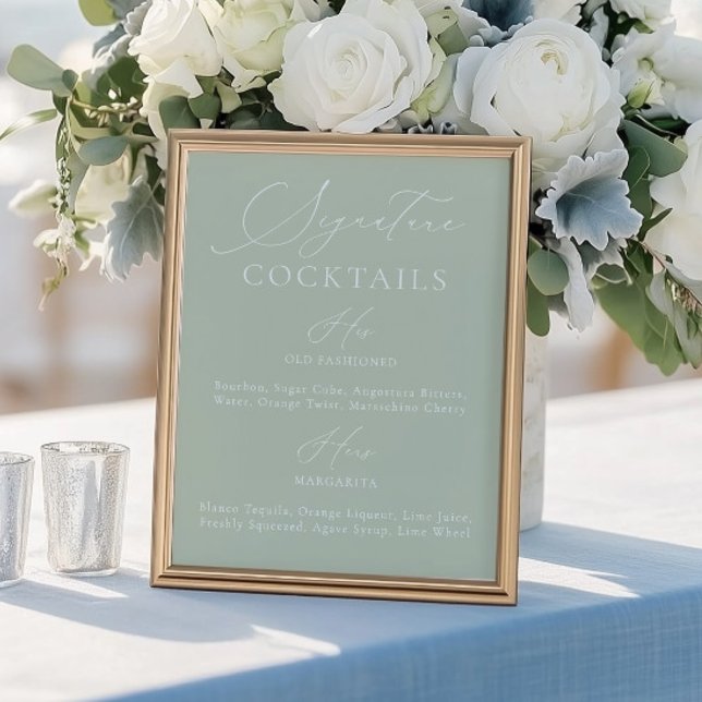 Signature Drink Sage Green & White Wedding Menü (Signature Drink Sage Green & White Wedding Menu)