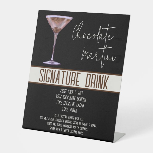 Signature Drink, Schokolade Martini, Party Menü, Sockelschild (Vorderseite)
