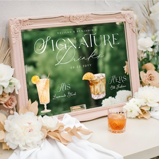 Signature Drink Wedding Bar Sign Cling Fensteraufkleber (Watercolor Signature Drink Wedding Bar Sign Cling)