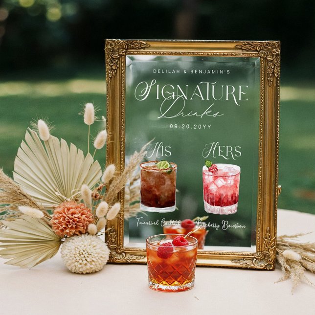Signature Drink Wedding Bar Sign Cling Fensteraufkleber (atercolor Signature Drink Wedding Bar Sign Cling)