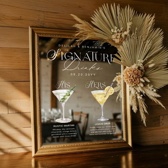 Signature Drink Wedding Bar Sign Cling Fensteraufkleber (Watercolor Signature Drink Wedding Bar Sign Cling)