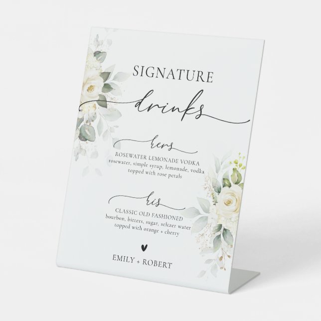 Signature Drinks auf dem White Roses Brautparty Si Sockelschild (Vorderseite)