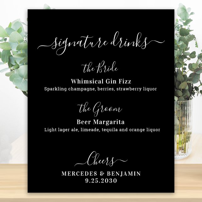 Signature Drinks Black Personalisiert Wedding Bar Poster (Von Creator hochgeladen)