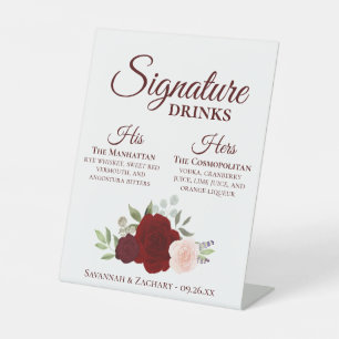 Signature Drinks Burgundy Red Blush Rose Hochzeit Sockelschild
