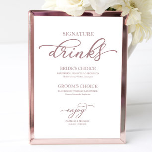 Signature Drinks Chic Rose Gold Script-Zeichen Poster