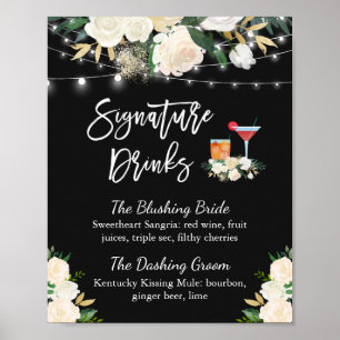 Signature Drinks Cocktail Elfenbeinblütenhochzeit Poster