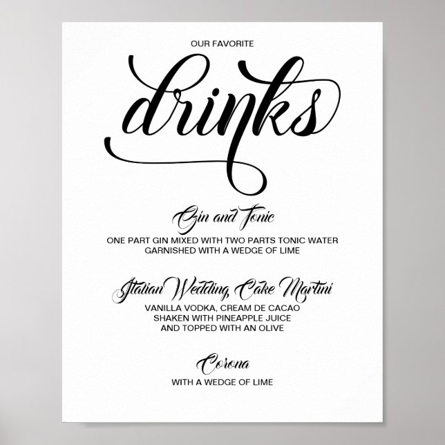 Signature Drinks Cocktails Hochzeitszeichen - Schw Poster (Vorne)