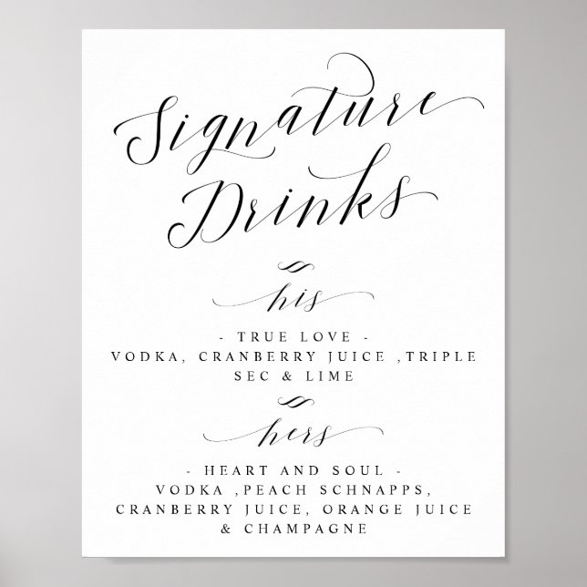 Signature Drinks Cocktails Wedding Bar Menu Signat Poster (Vorne)