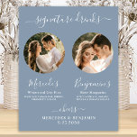 Signature Drinks Custom Foto Dusty Blue Wedding Poster<br><div class="desc">Getränke mit Unterschrift ! Dieses kleine, elegante Kalligraphie-Bar mit seinen zwei Cocktails "The Bride" und "The Groom", personalisiert mit den erlesenen Getränken. Passen Sie dieses elegante Hochzeitszeichen mit Ihrem Lieblings-Verlobung-Foto oder Paare Fotos, Namen und Signatur-Drinks! Sie können auch die Fotos für die Unterschrift Drinks von Ihren Lieblings-Haustieren für eine Haustierhochzeit...</div>