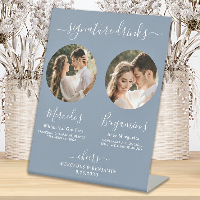 Signature Drinks Custom Foto Dusty Blue Wedding Sockelschild (Von Creator hochgeladen)
