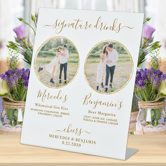 Signature Drinks Custom Foto Gold Wedding Bar Sockelschild (Von Creator hochgeladen)