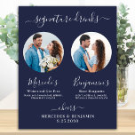 Signature Drinks Custom Foto Navy Blue Hochzeit Poster<br><div class="desc">Getränke mit Unterschrift ! Dieses kleine, elegante Kalligraphie-Bar mit seinen zwei Cocktails "The Bride" und "The Groom", personalisiert mit den erlesenen Getränken. Passen Sie dieses elegante Hochzeitszeichen mit Ihrem Lieblings-Verlobung-Foto oder Paare Fotos, Namen und Signatur-Drinks! Sie können auch die Fotos für die Unterschrift Drinks von Ihren Lieblings-Haustieren für eine Haustierhochzeit...</div>