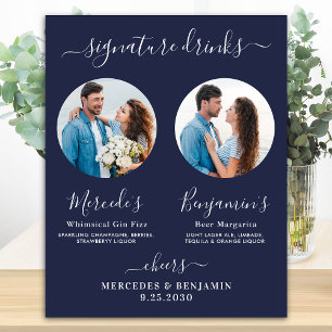 Signature Drinks Custom Foto Navy Blue Hochzeit Poster