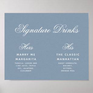 Signature Drinks dusty Blue Simple Wedding Sign Poster
