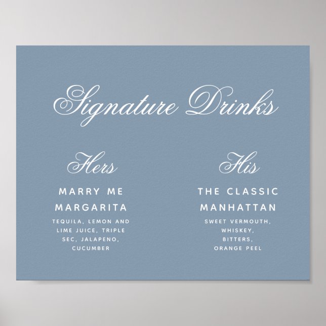 Signature Drinks dusty Blue Simple Wedding Sign Poster (Vorne)