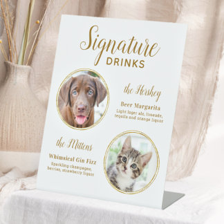 Signature Drinks Elegant Gold Pet Hochzeit 2 Foto Sockelschild