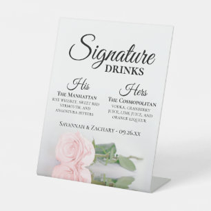 Signature Drinks Elegant Rosa Hochzeit Sockelschild