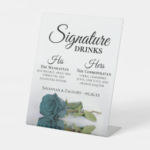 Signature Drinks Elegante Aquamarine Rose Hochzeit Sockelschild