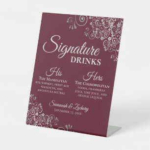 Signature Drinks Elegante Burgund & Silver Wedding Sockelschild