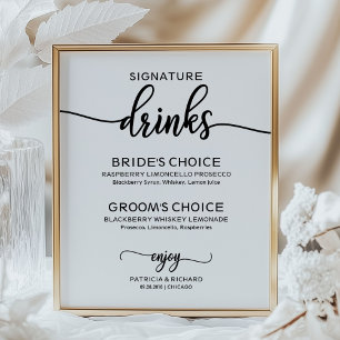 Signature Drinks Elegante Script-Hochzeitsskrippe Poster