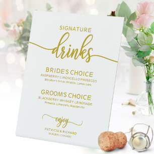 Signature-Drinks Elegantes Goldschrift-Hochzeitssc Sockelschild