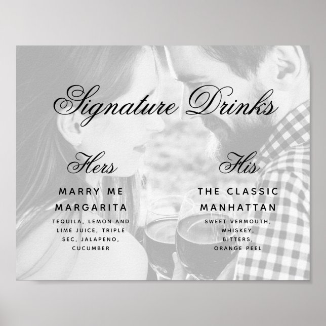 Signature Drinks Foto Elegantes Script Hochzeitsze Poster (Vorne)