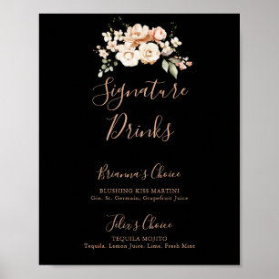 Signature-Drinks für schwarze formale Royal Floral Poster