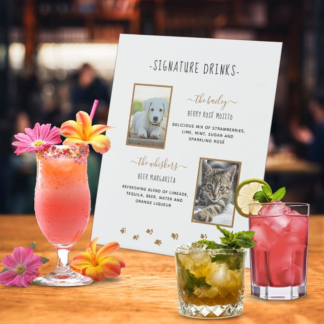 Signature Drinks Gold Pet Hochzeit Fotos Sockelschild (Signature Drinks Gold Pet Wedding Photos Pedestal Sign)