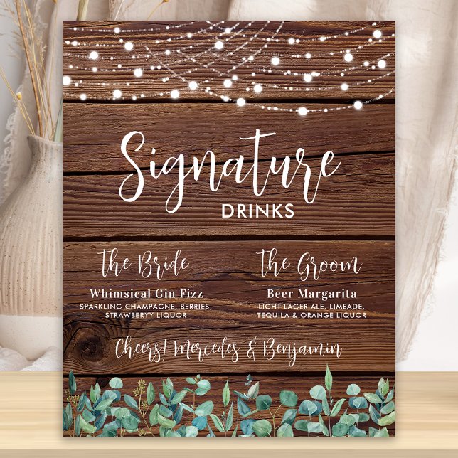 Signature-Drinks Grünpflanzen Lichterketten Hochze Poster (Von Creator hochgeladen)
