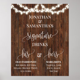 Signature Drinks Hochzeit Empfang rustikales Zeich Poster