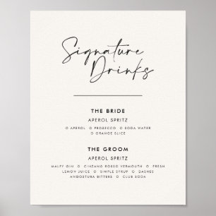 Signature Drinks Hochzeit modern minimalweiß Poster