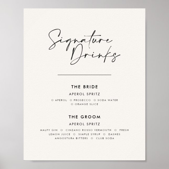 Signature Drinks Hochzeit modern minimalweiß Poster (Vorne)