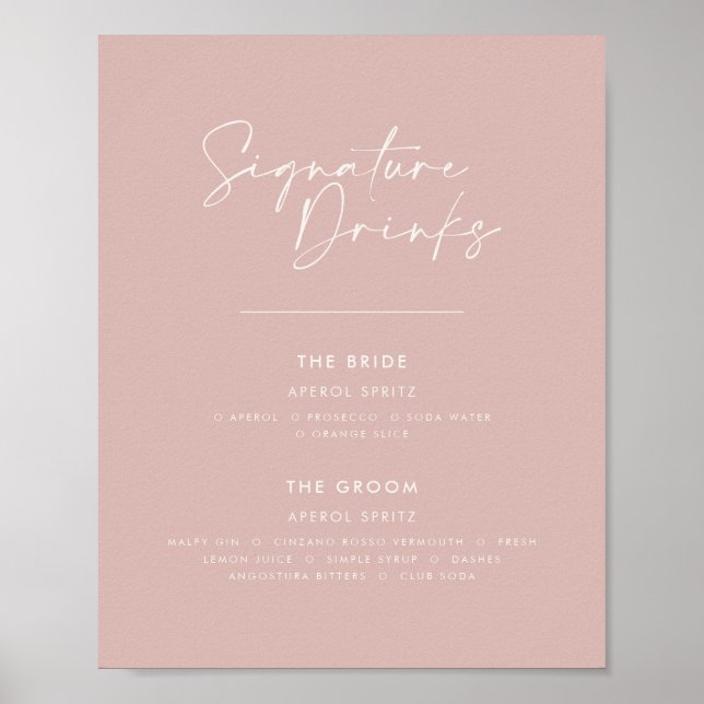 Signature Drinks Hochzeit moderne minimale rot rot Poster (Vorne)