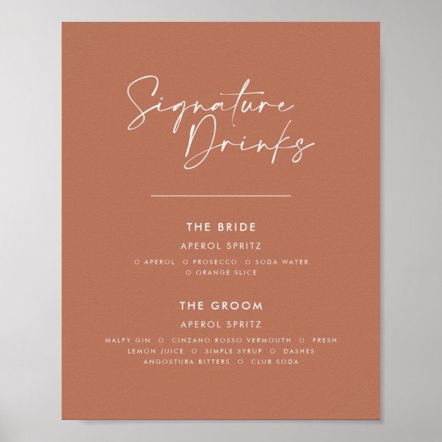 Signature Drinks Hochzeit moderne minimale Terrako Poster (Vorne)
